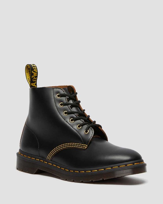 Dr Martens 101 Vintage Smooth Leder Schnürstiefel Damen Schwarz | JLX-043917