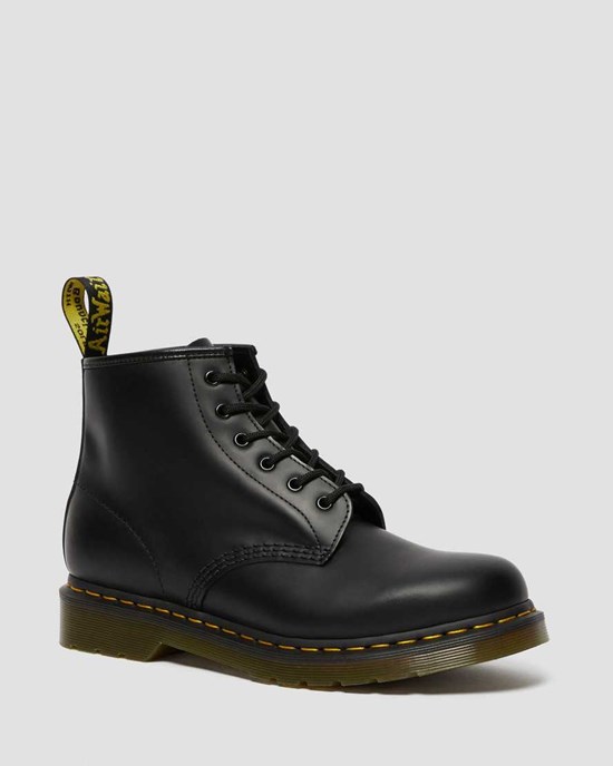 Dr Martens 101 Yellow Stitch Smooth Leder Stiefeletten Herren Schwarz | BPA-710854