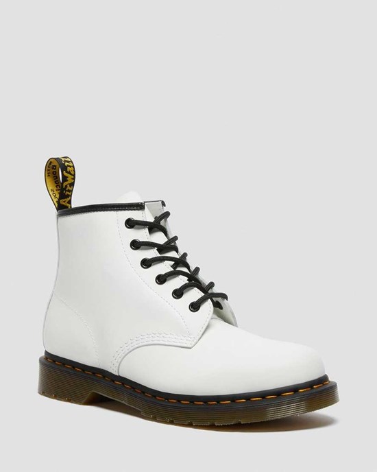 Dr Martens 101 Yellow Stitch Smooth Leder Schnürstiefel Damen Weiß | GSW-051749