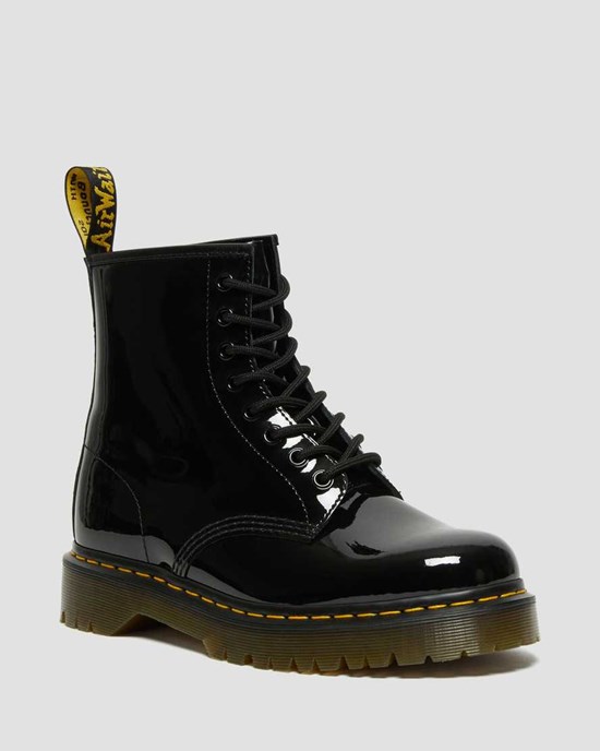 Dr Martens 1460 Bex Lack Leder Schnürstiefel Damen Schwarz | MRJ-629150