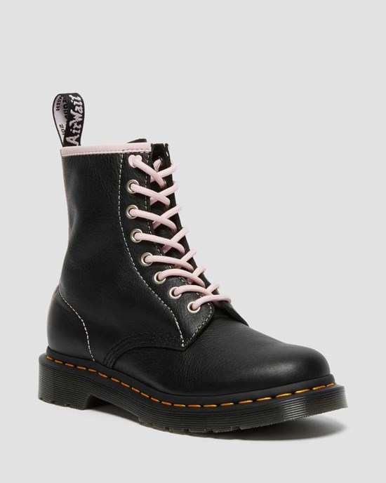 Dr Martens 1460 Contrast Leder Schnürstiefel Damen Schwarz Rosa | IWO-792508