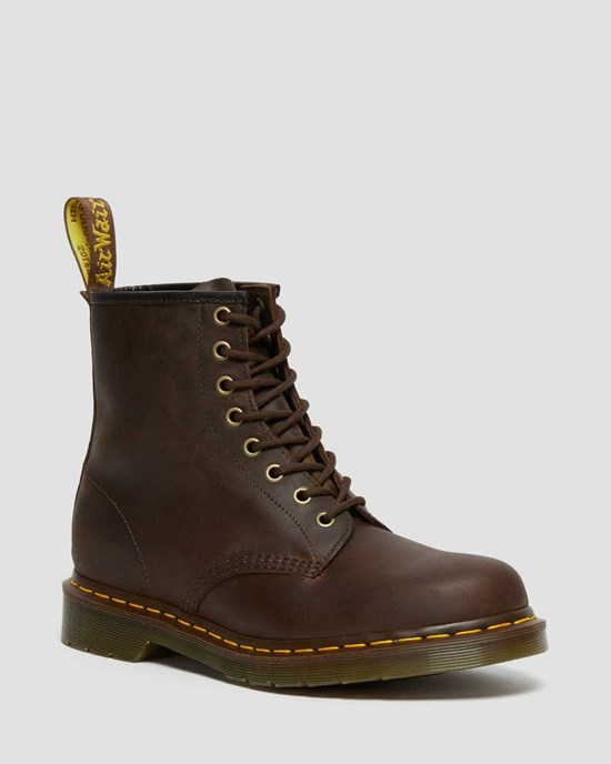 Dr Martens 1460 Crazy Horse Leder Schnürstiefel Damen Braun | JNB-921763