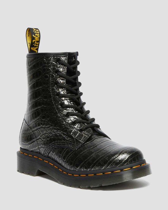 Dr Martens 1460 Croc Emboss Leder Stiefeletten Damen Gunmetal | GJY-173482