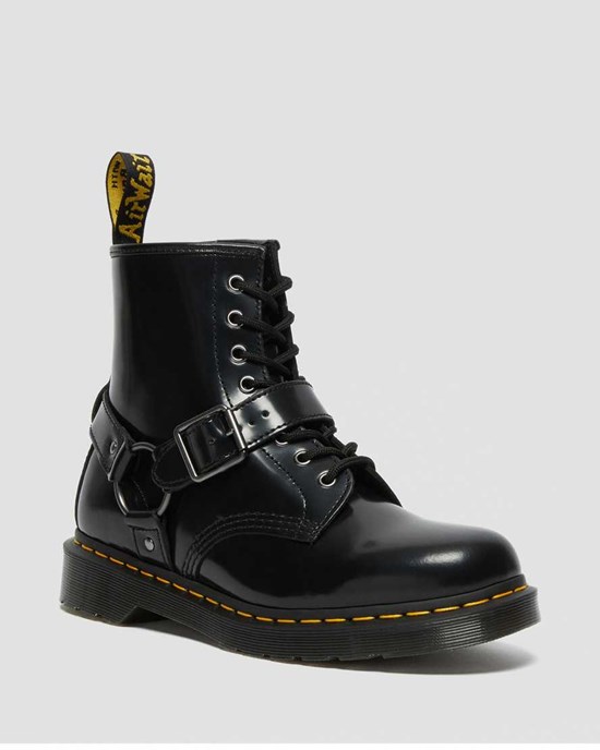 Dr Martens 1460 Harness Leder Schnürstiefel Herren Schwarz | TFY-384652