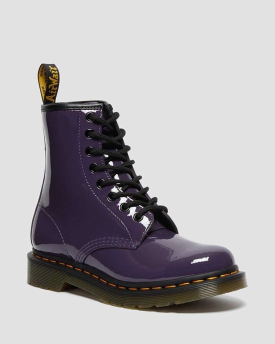 Dr Martens 1460 Lack Leder Schnürstiefel Damen Blackcurrant | LSQ-456097