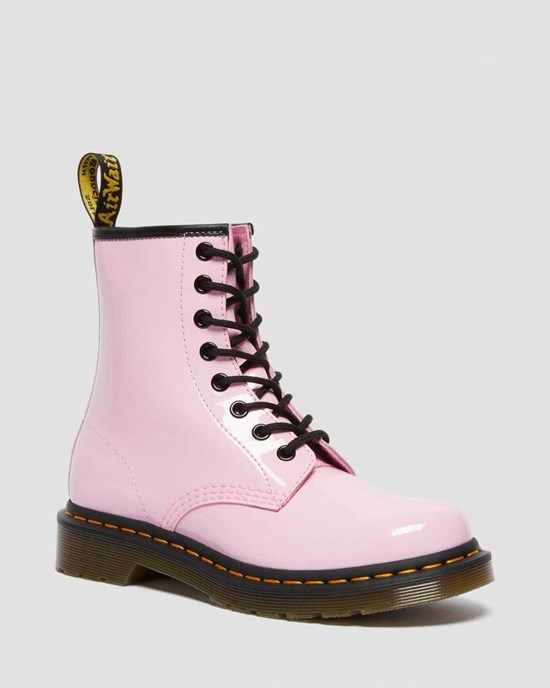 Dr Martens 1460 Lack Leder Schnürstiefel Damen Rosa | XOY-236179