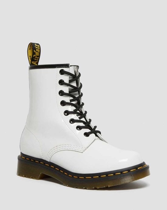 Dr Martens 1460 Lack Leder Schnürstiefel Damen Weiß | YJU-804192