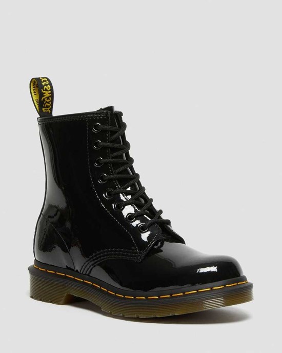 Dr Martens 1460 Lack Leder Stiefeletten Damen Schwarz | QCH-670548