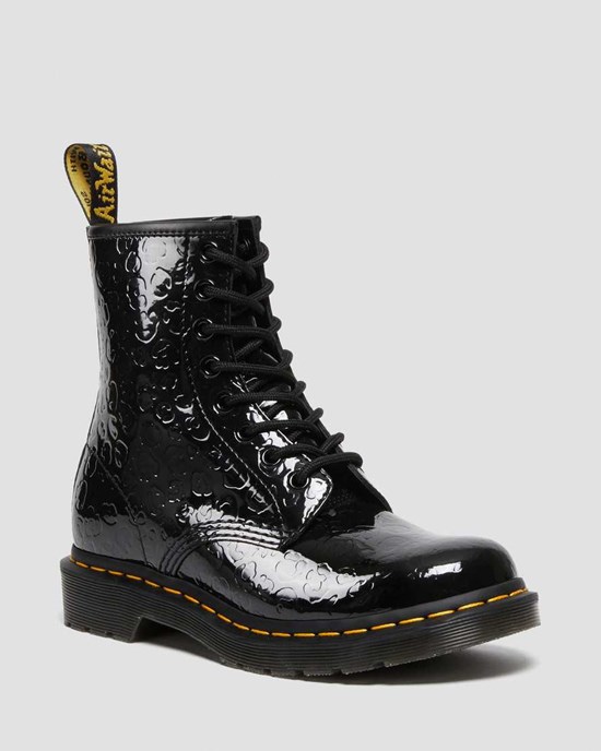 Dr Martens 1460 Leopard Emboss Lack Leder Stiefeletten Damen Schwarz | QTJ-786402