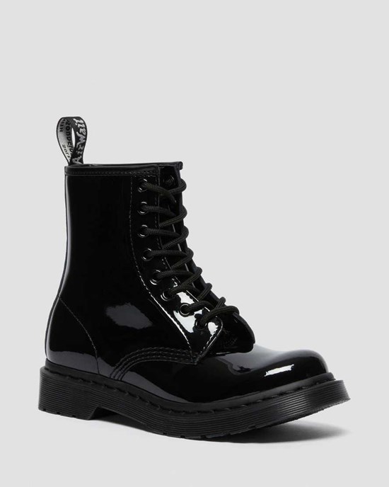 Dr Martens 1460 Mono Lack Leder Stiefeletten Damen Schwarz | WUM-163459