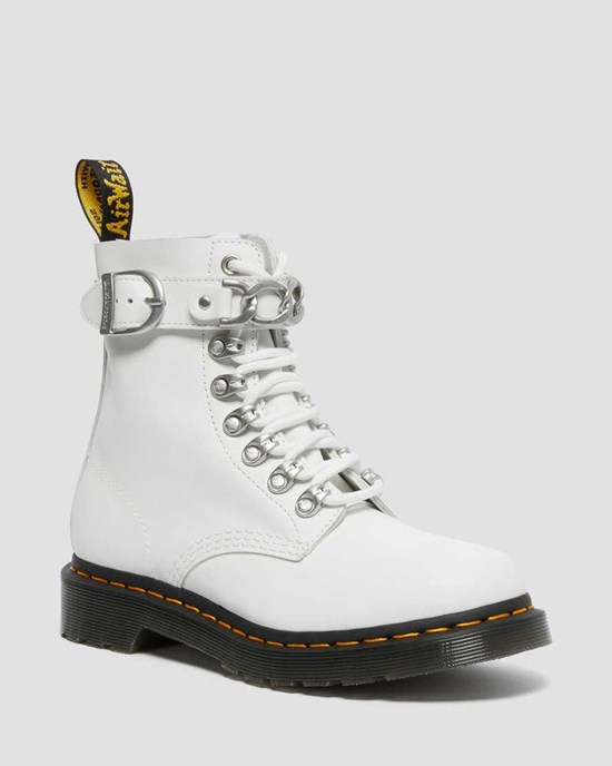 Dr Martens 1460 Pascal Chain Leder Stiefeletten Damen Weiß | JOR-425936