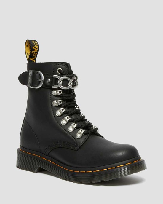 Dr Martens 1460 Pascal Chain Leder Stiefeletten Damen Schwarz | RCD-048637