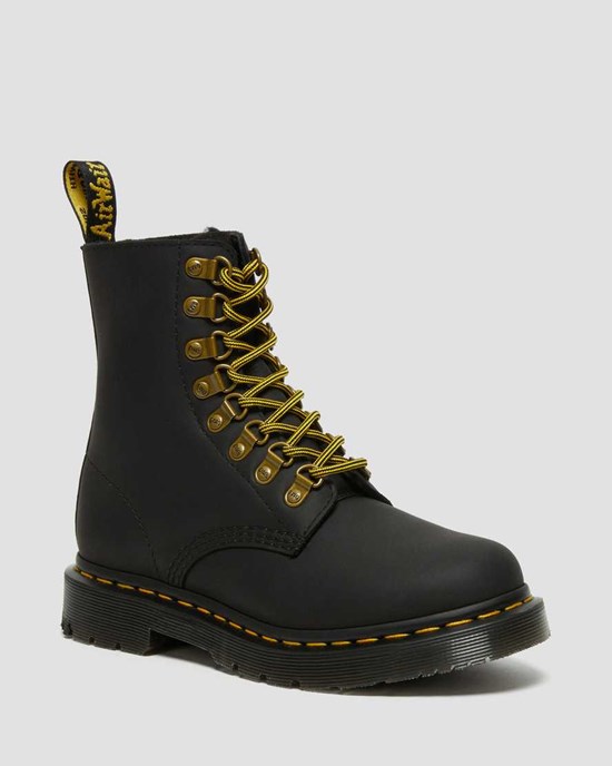 Dr Martens 1460 Pascal DM's Wintergrip Leder Stiefeletten Damen Schwarz | EUS-905146