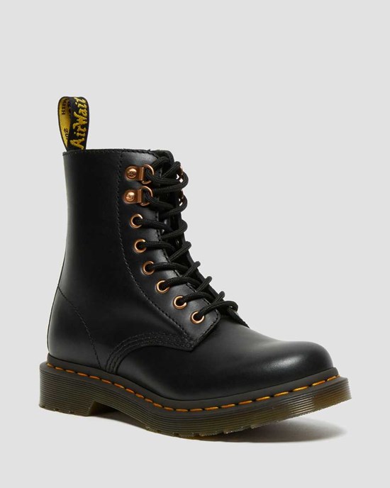 Dr Martens 1460 Pascal Rose Gold Hardware Leder Stiefeletten Damen Schwarz | FZQ-935402