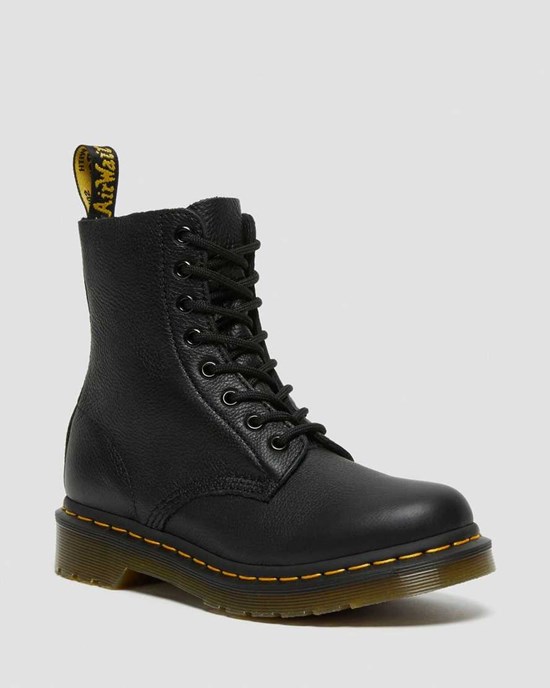 Dr Martens 1460 Pascal Virginia Leder Schnürstiefel Damen Schwarz | RGV-149657