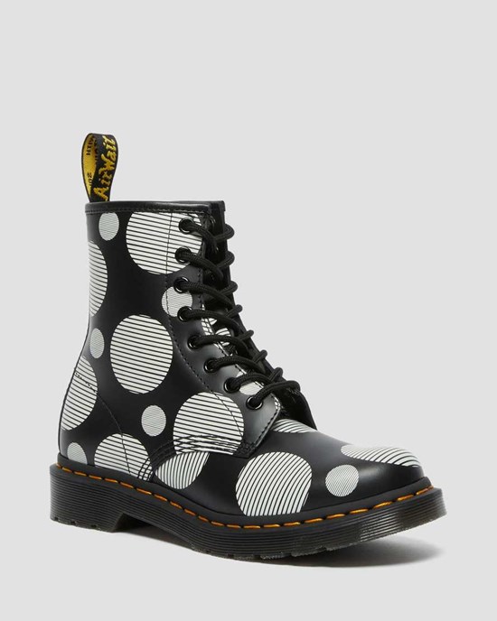 Dr Martens 1460 Polka Dot Smooth Leder Stiefeletten Damen Schwarz | XQC-785961