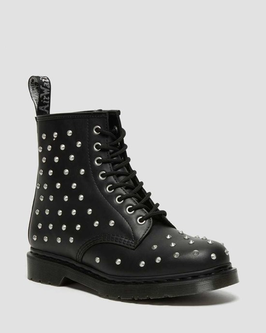 Dr Martens 1460 Stud Wanama Leder Schnürstiefel Damen Schwarz | SCM-524968