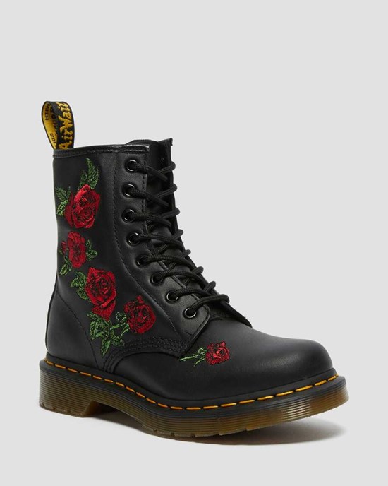 Dr Martens 1460 Vonda Floral Leder Stiefeletten Damen Schwarz | FER-849125