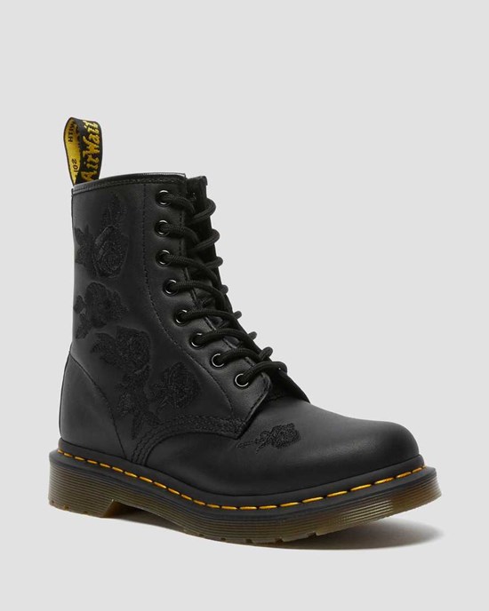 Dr Martens 1460 Vonda Mono Floral Stiefeletten Damen Schwarz | DOB-517248