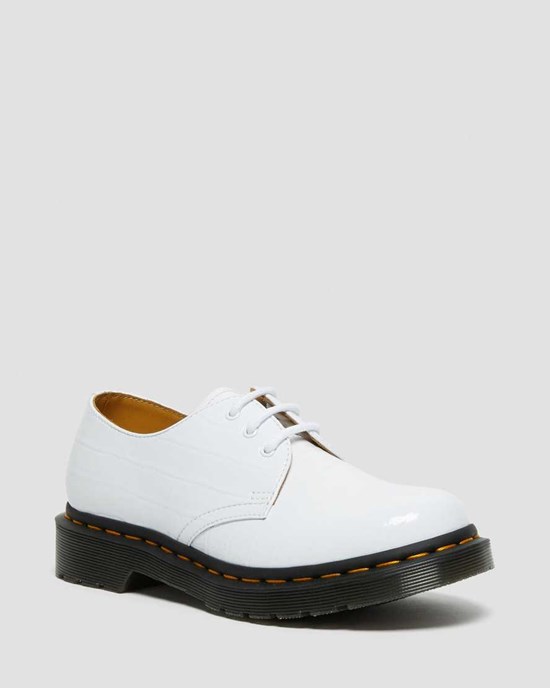 Dr Martens 1461 Lack Croc Emboss Leder Oxfords Schuhe Damen Weiß | LYB-420836