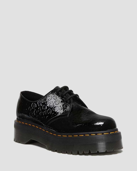 Dr Martens 1461 Leopard Emboss Lack Leder Oxfords Schuhe Herren Schwarz | FLB-970523