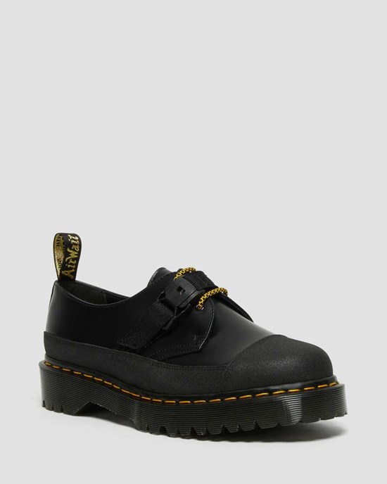 Dr Martens 1461 Made In England Bex Tech Smooth Leder Oxfords Schuhe Damen Schwarz | WZT-289054