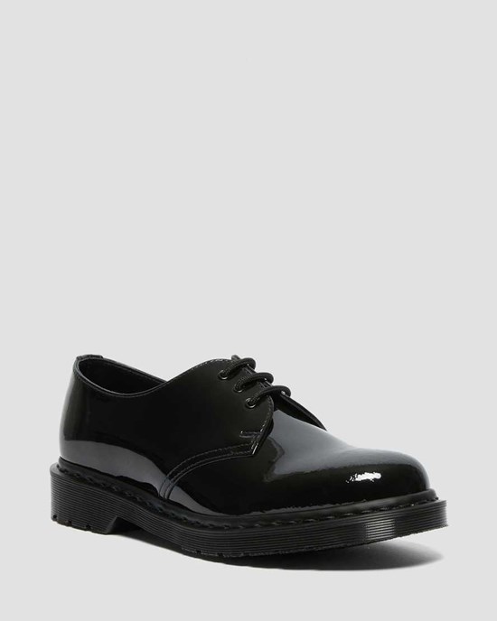 Dr Martens 1461 Made in England Mono Lack Leder Oxfords Schuhe Damen Schwarz | PWB-230591