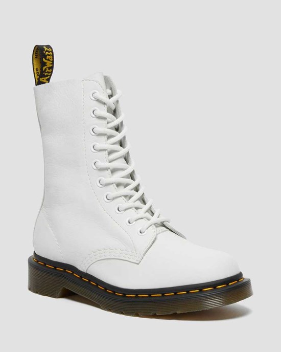 Dr Martens 1490 Virginia Leder Schnürstiefel Damen Weiß | ELD-578291