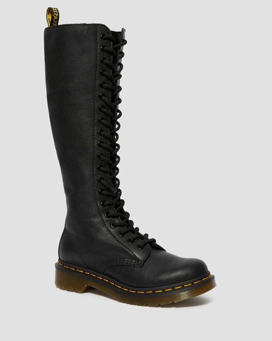 Dr Martens 1B60 Virginia Leder Schnürstiefel Damen Schwarz | WHR-360725