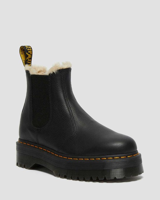 Dr Martens 2976 Faux Fur Gefütterte Plattform Stiefeletten Damen Schwarz | LPH-607419