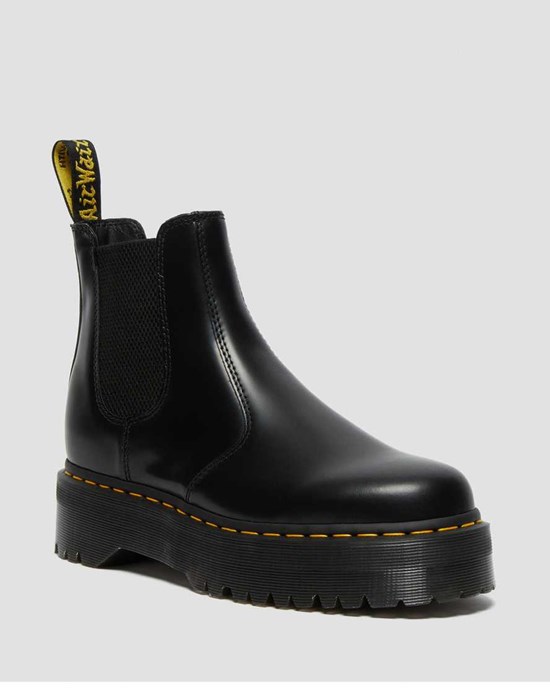 Dr Martens 2976 Polished Smooth Plattform Chelsea Stiefel Damen Schwarz | ILC-647381