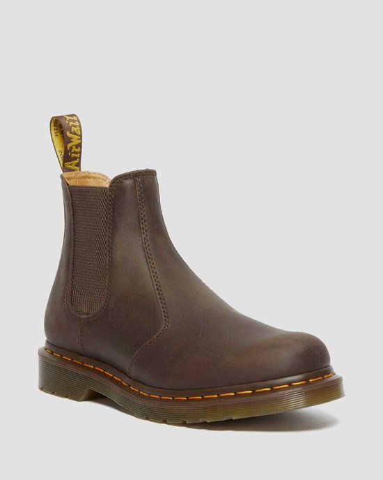 Dr Martens 2976 Yellow Stitch Crazy Horse Leder Chelsea Stiefel Herren Dunkelbraun | AXK-563890