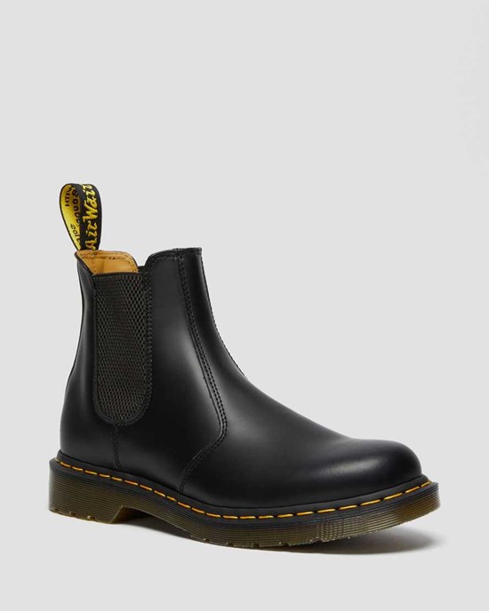 Dr Martens 2976 Yellow Stitch Smooth Leder Chelsea Stiefel Herren Schwarz | EKU-639410