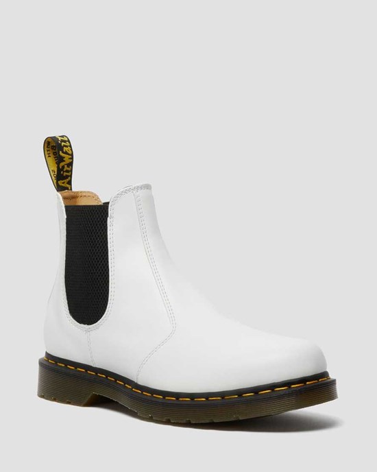 Dr Martens 2976 Yellow Stitch Smooth Leder Chelsea Stiefel Damen Weiß | GWD-127364