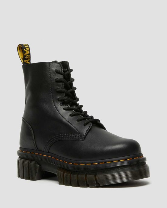 Dr Martens Audrick Nappa Leder Plattform Stiefeletten Damen Schwarz | QEW-302548