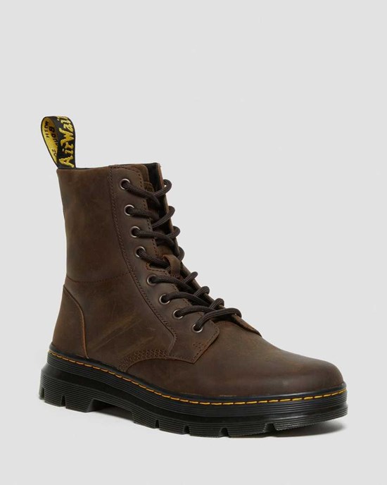 Dr Martens Combs Crazy Horse Leder Schnürstiefel Damen Braun | NXI-528913