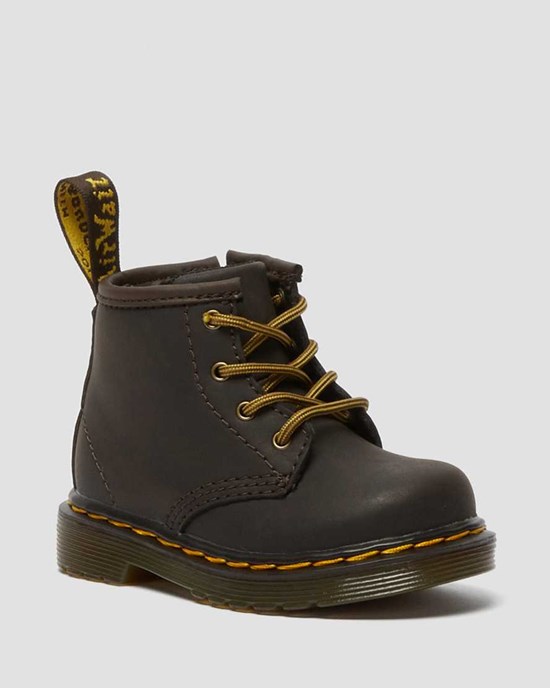 Dr Martens Infant 1460 Wildhorse Leder Schnürstiefel Kinder Dunkelbraun | HZB-402713