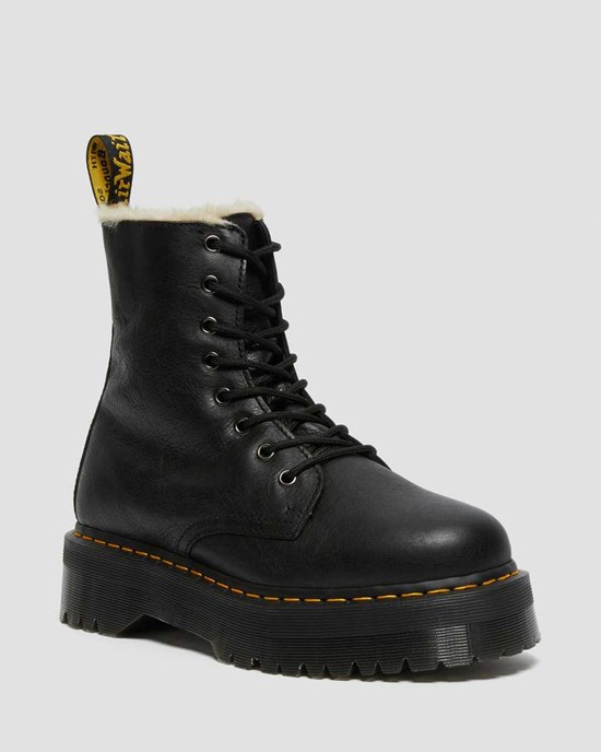 Dr Martens Jadon Leder Faux Fur Gefütterte Plattform Schnürstiefel Herren Schwarz | HJM-135670