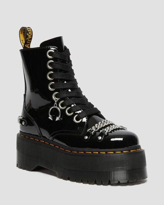 Dr Martens Jadon Max Chain Lack Leder Stiefeletten Damen Schwarz | NHC-374016