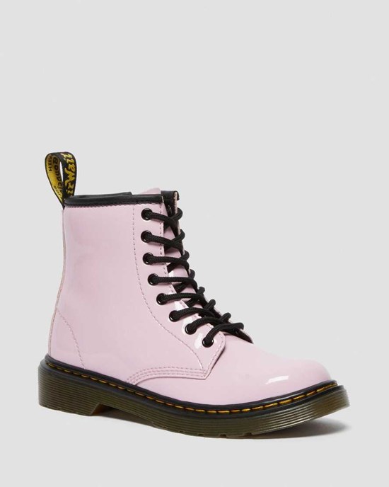 Dr Martens Junior 1460 Lack Leder Schnürstiefel Kinder Rosa | BWS-715203