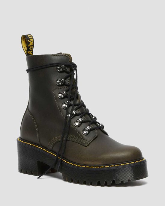 Dr Martens Leona Leder Absatz Schnürstiefel Damen Braun | BHV-605132