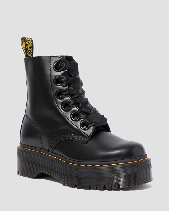 Dr Martens Molly Leder Stiefeletten Damen Schwarz | PTV-486091