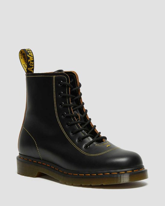 Dr Martens Pharamond Vintage Smooth Leder Schnürstiefel Damen Schwarz | NBT-412098