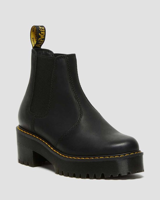 Dr Martens Rometty Wyoming Leder Plattform Stiefeletten Damen Schwarz | RWO-174285