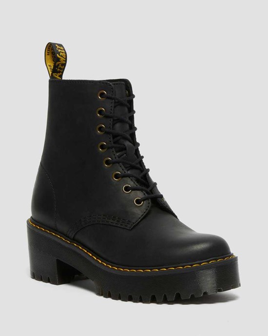 Dr Martens Shriver Hi Wyoming Leder Stiefeletten Damen Schwarz | ROG-695321