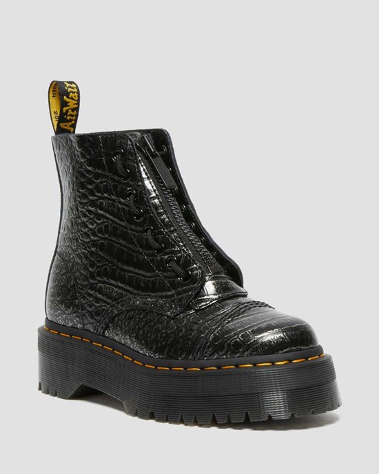 Dr Martens Sinclair Croc Emboss Leder Stiefeletten Damen Gunmetal | WVR-853209