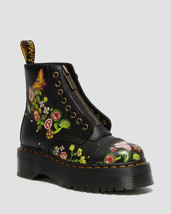 Dr Martens Sinclair Floral Bloom Leder Stiefeletten Damen Schwarz | AFJ-276548