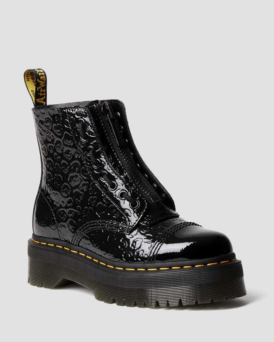 Dr Martens Sinclair Leopard Emboss Lack Leder Stiefeletten Damen Schwarz | HZR-059843