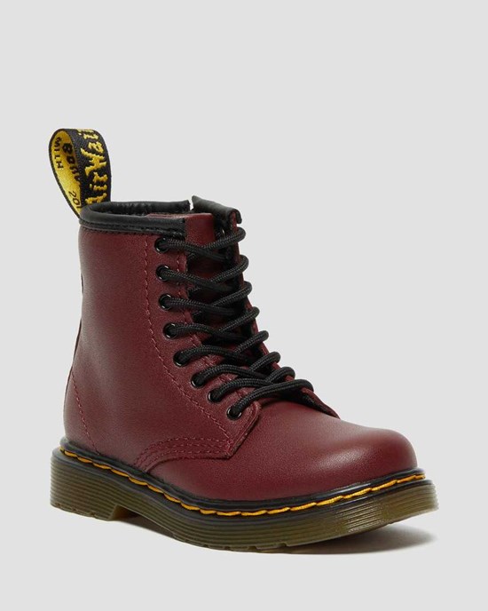 Dr Martens Toddler 1460 Softy T Leder Schnürstiefel Kinder Rot | XIE-781524