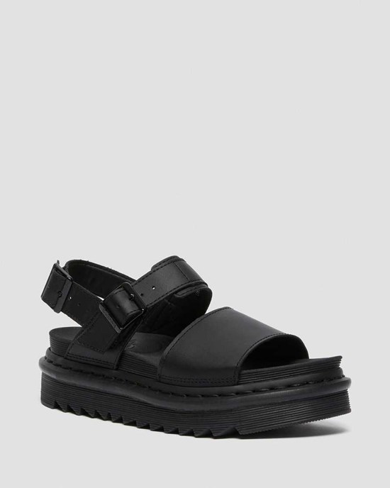 Dr Martens Voss Leder Riemchensandalen Damen Schwarz | OHF-790684